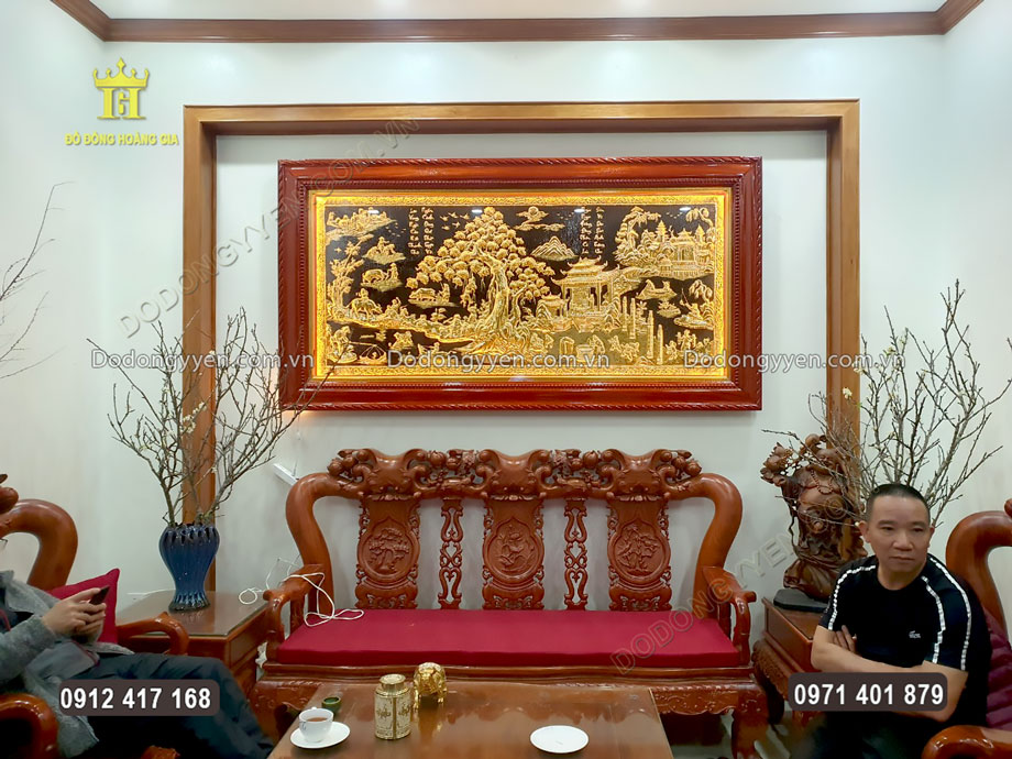 Bức tranh đồng qu&ecirc; mạ v&agrave;ng 24K được nghệ nh&acirc;n chế t&aacute;c ho&agrave;n to&agrave;n thủ c&ocirc;ng